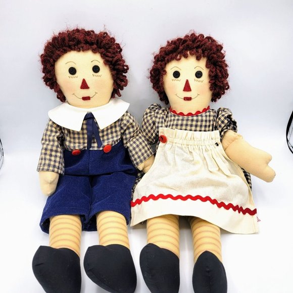 Raggedy Ann And Andy Primitive Folk Ctry Art Handmade 20" Dolls Made Maine OOAK - Picture 1 of 12